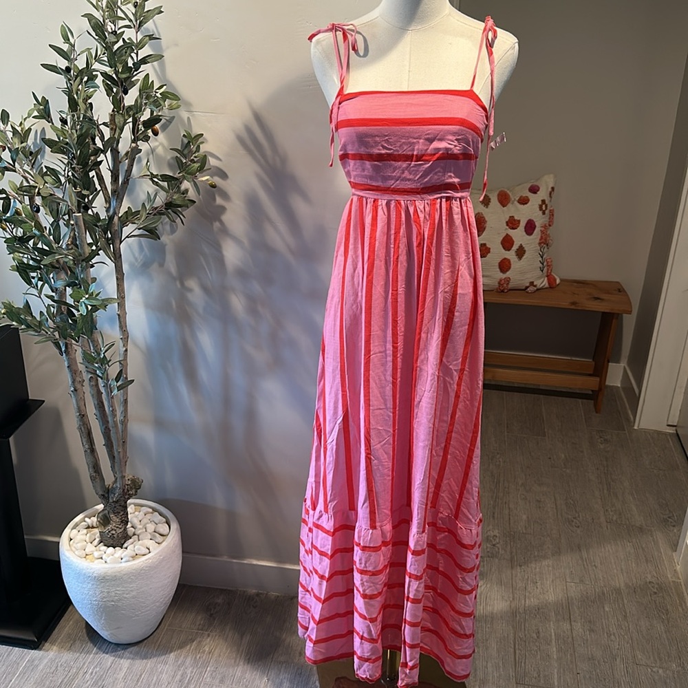 Flying Tomato Pink and Coral Striped Tie-Shoulder Maxi Dress - Picture 8 of 14